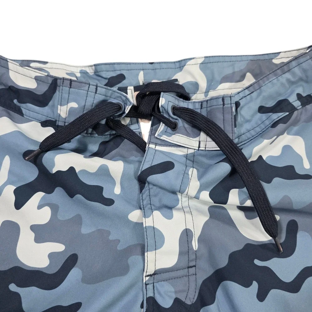 O'rageous Swim Short Mens Blue Small Camo‎ Print Beach 100% Polyester Drawstring